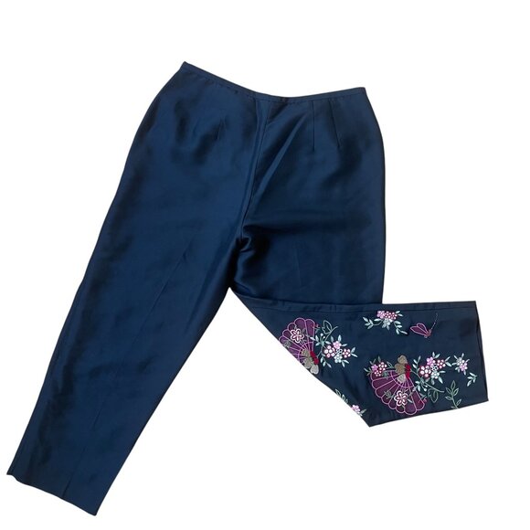 Vintage Depeche Mode Black Embroidered Satin Pants – Floral Fan & Dragonfly Stat - Picture 9 of 10